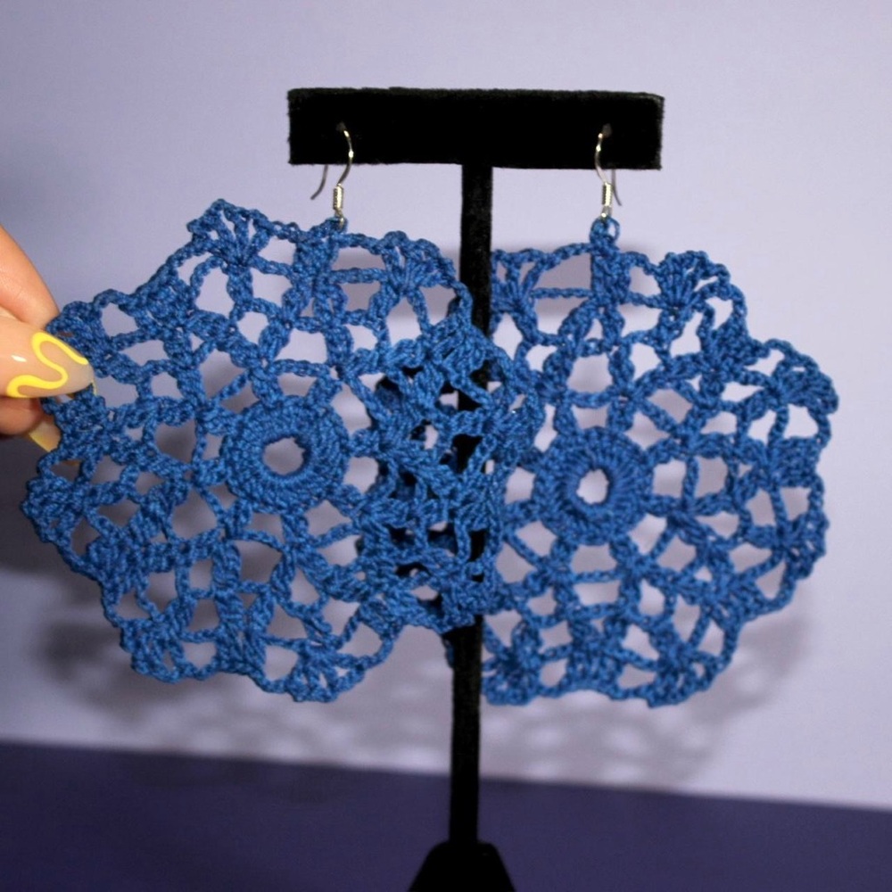 Elegant Blue Crochet Earrings